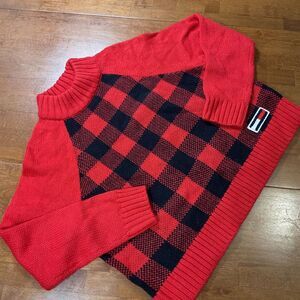 Tommy Jeans Women's Extra Large Red Long-Sleeve Plaid Turtleneck Sweater
